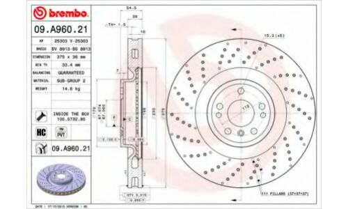 Диск тормозной Brembo, арт. 09A96021