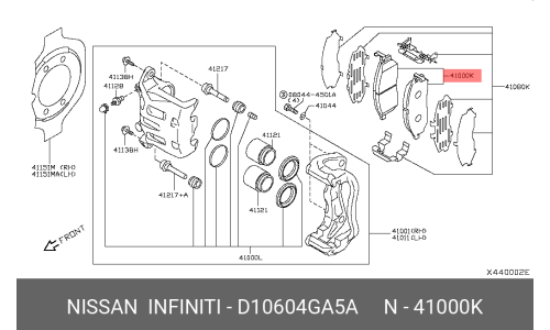 Колодки тормозные дисковые Nissan, передние, комплект на ось (4 шт), арт. D1060-4GA5A