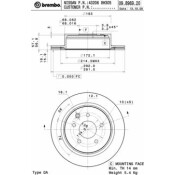 Диск тормозной Brembo, задний, правый/левый, 1 шт, арт. 09.8969.21