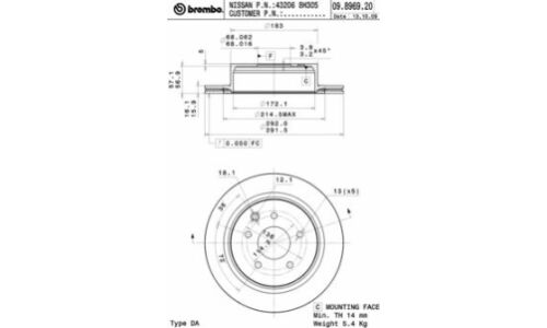 Диск тормозной Brembo, задний, правый/левый, 1 шт, арт. 09.8969.21