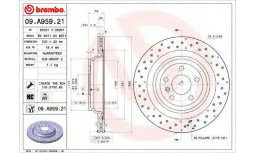 Диск тормозной Brembo, арт. 09A95921