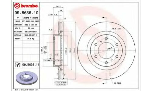 Диск тормозной Brembo вентилируемый, арт. 09B63611