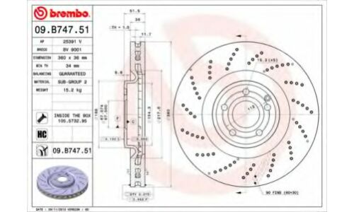 Диск тормозной Brembo вентилируемый, арт. 09B74751