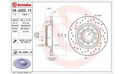 Диск тормозной Brembo, арт. 08A2021X