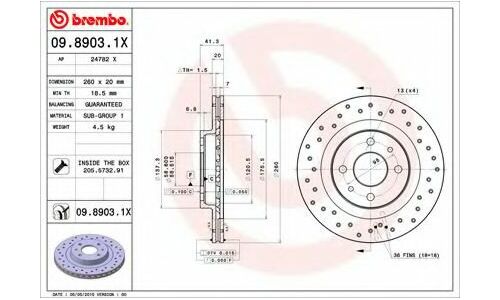 Диск тормозной Brembo, арт. 0989031X