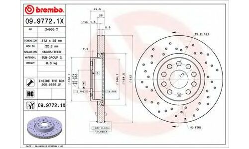 Диск тормозной Brembo, арт. 0997721X