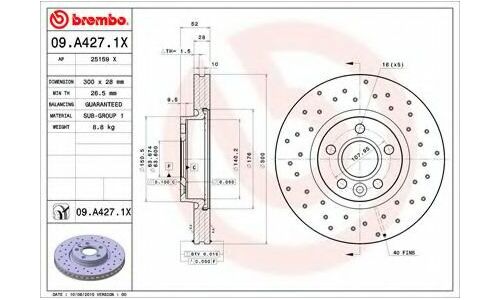 Диск тормозной Brembo вентилируемый, арт. 09A4271X