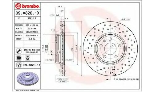 Диск тормозной Brembo, арт. 09A8201X