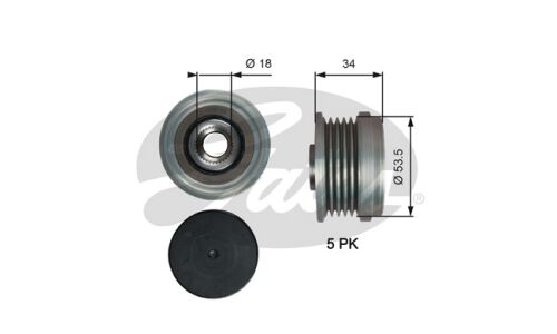 Шкив генератора с обгонной муфтой Gates, арт. OAP7202