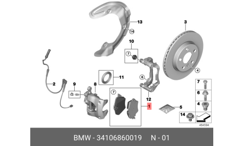Колодки тормозные дисковые BMW, передние, комплект на ось (4 шт), арт. 34106860019