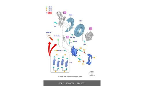 Колодки тормозные дисковые Ford, передние, комплект на ось (4 шт), арт. 2006028