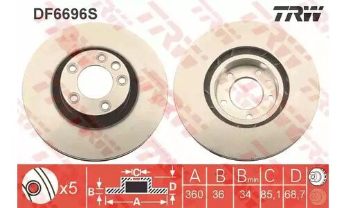 Диск тормозной TRW, передний, правый, 1 шт, арт. DF6696S
