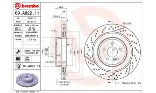 Диск тормозной Brembo, арт. 09A82211