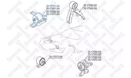 Опора двигателя правая Mitsubishi LANCE Stellox, арт. 25-17591-SX