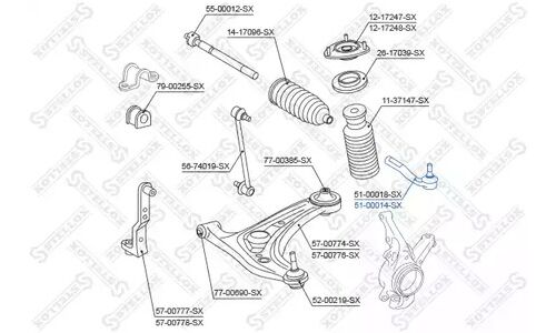 Наконечник рулевой правый Nissan Tiida Stellox, арт. 51-00014-SX