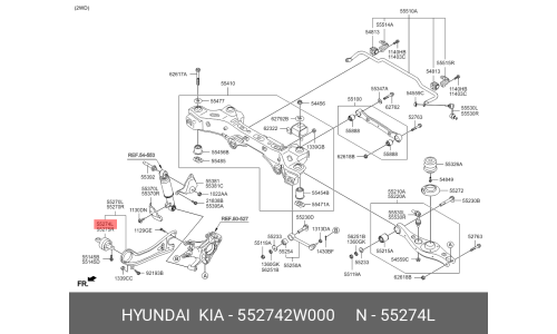 Сайлентблок заднего продольного рычага Hyundai/Kia, левый, арт. 552742W000