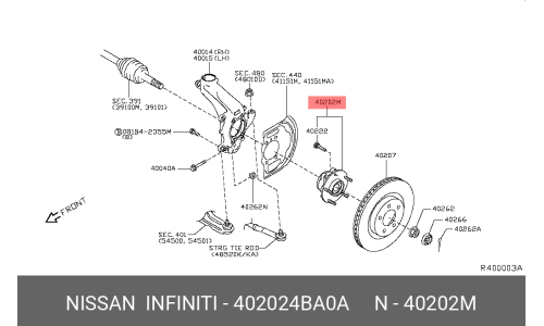 Ступица колеса | перед | ( 402024CM0A ) Nissan, арт. 40202-4BA0A