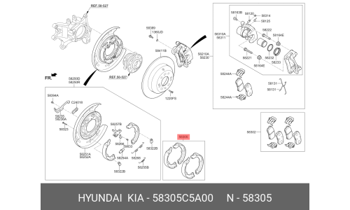 Колодки тормозные барабанные Hyundai/KIA, комплект на ось (4 шт), арт. 58305C5A00