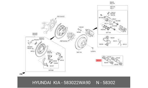 Колодки тормозные дисковые Hyundai/KIA, задние, комплект на ось (4 шт), арт. 58302-2WA90