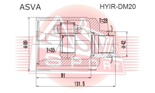 ШРУС Asva, внутренний, для двигателей 2.0 / 2.2, для Hyundai Santa Fe / Sorento, арт. HYIR-DM20