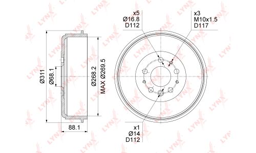 Барабан тормозной LYNXauto, арт. BM-1097
