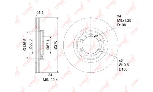 Диск тормозной LYNXauto, арт. BN-1088