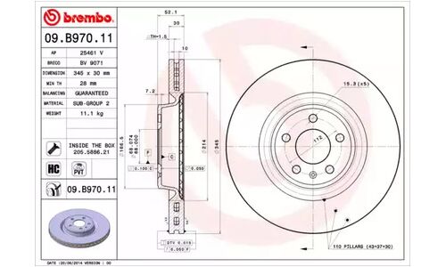 Диск тормозной Brembo, арт. 09B97011