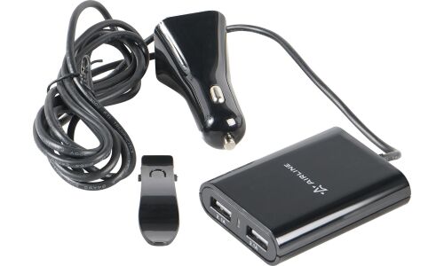 Зарядное устройство в прикуриватель Airline, 12/24В, 2xUSB (5В, 1/2.1А) + 2xUSB (5В, 2.1A), кабель 180см, чёрное, арт. ACH-4U-16