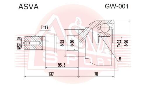 ШРУС Asva, наружный, арт. GW-001