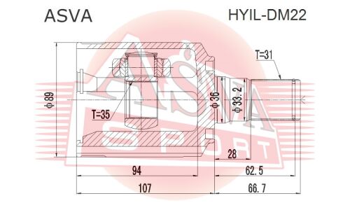 ШРУС внутренний | перед лев Asva, арт. HYIL-DM22