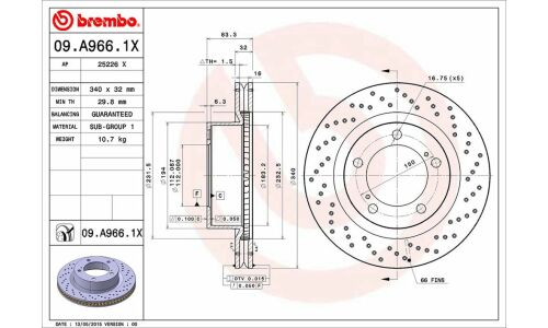 Диск тормозной Brembo Xtra, арт. 09A9661X