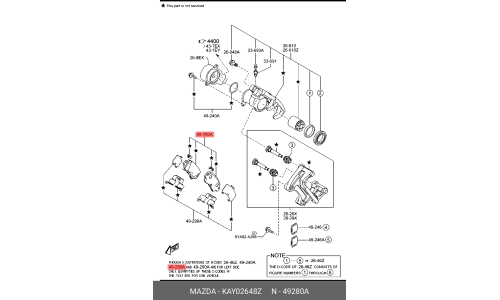 Колодки тормозные дисковые Mazda, задние, комплект на ось (4 шт), арт. KAY02648Z