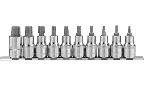Набор головок торцевых Ombra, короткие, под квадрат 1/2", со вставками T20, T25, T27, T30, T40, T45, T50, T55, T60, T70, 10 предметов, арт. 912910