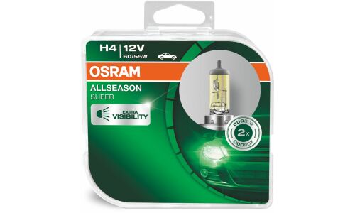 Лампа галогенная Osram Allseason Super H4 (P43t, T16), 12В, 60/55Вт, 3000К, комплект 2 шт, арт. 64193ALS-HCB