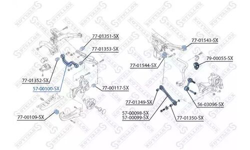 Рычаг подвески Stellox, задний, верхний, для Audi A3, арт. 57-00100-SX