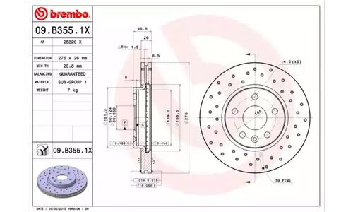 Диск тормозной Brembo вентилируемый, арт. 09B3551X