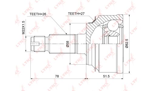 ШРУС LYNXauto, внешний, арт. CO-3878