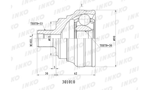 ШРУС INKO, передний, наружный, 33x30мм, арт. 301010