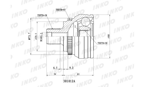 ШРУС INKO, внешний, арт. 301012A