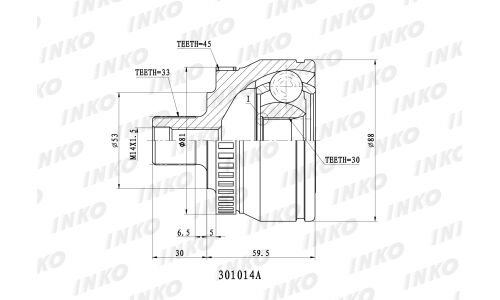 ШРУС INKO, внешний, арт. 301014A