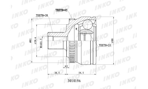 ШРУС INKO, внешний, арт. 301019A
