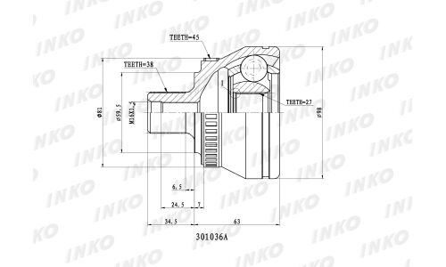 ШРУС INKO, внешний, арт. 301036A