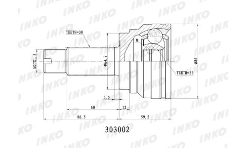 ШРУС INKO, внешний, арт. 303002