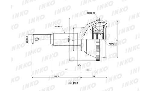 ШРУС внешний 28/26 ABS 48 | перед прав/лев INKO, арт. 307058A