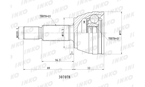 ШРУС INKO, передний, наружный, 25x21мм, арт. 307078