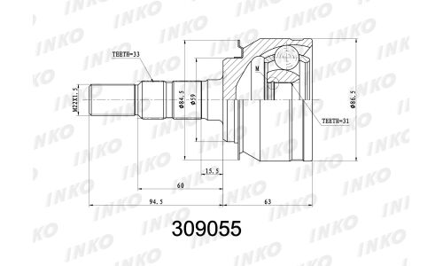 ШРУС INKO, внешний, арт. 309055
