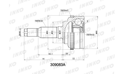 ШРУС INKO, внешний, арт. 309083A