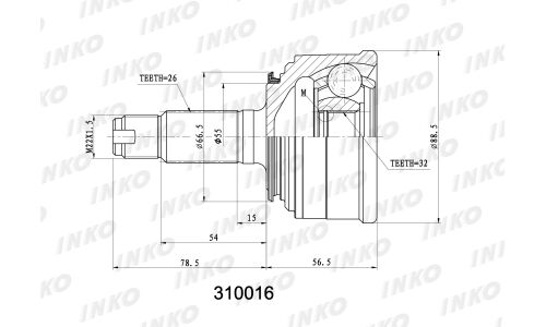 ШРУС INKO, внешний, арт. 310016
