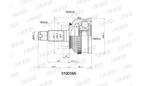 ШРУС INKO, внешний, арт. 310016A