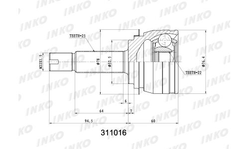 ШРУС INKO, внешний, арт. 311016